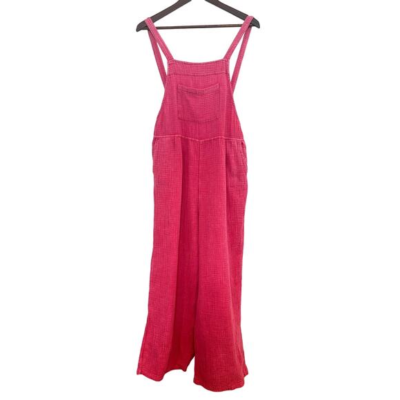 NEW IN 100% Cotton Bubblegum Pink Wide Leg Jumpsuit Size S Casual Preppy Indie - Picture 1 of 13